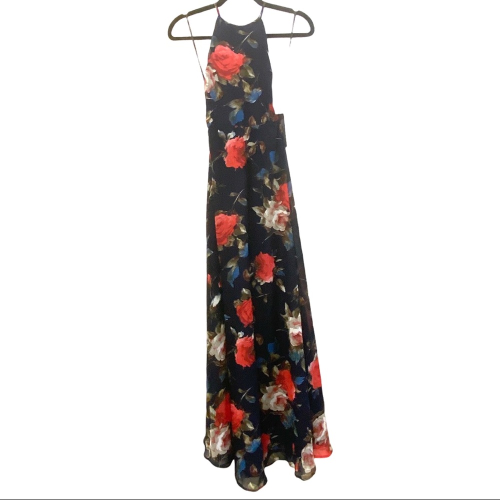 NWT Lulu’s Navy Blue Floral Maxi Dress Tie Back XS